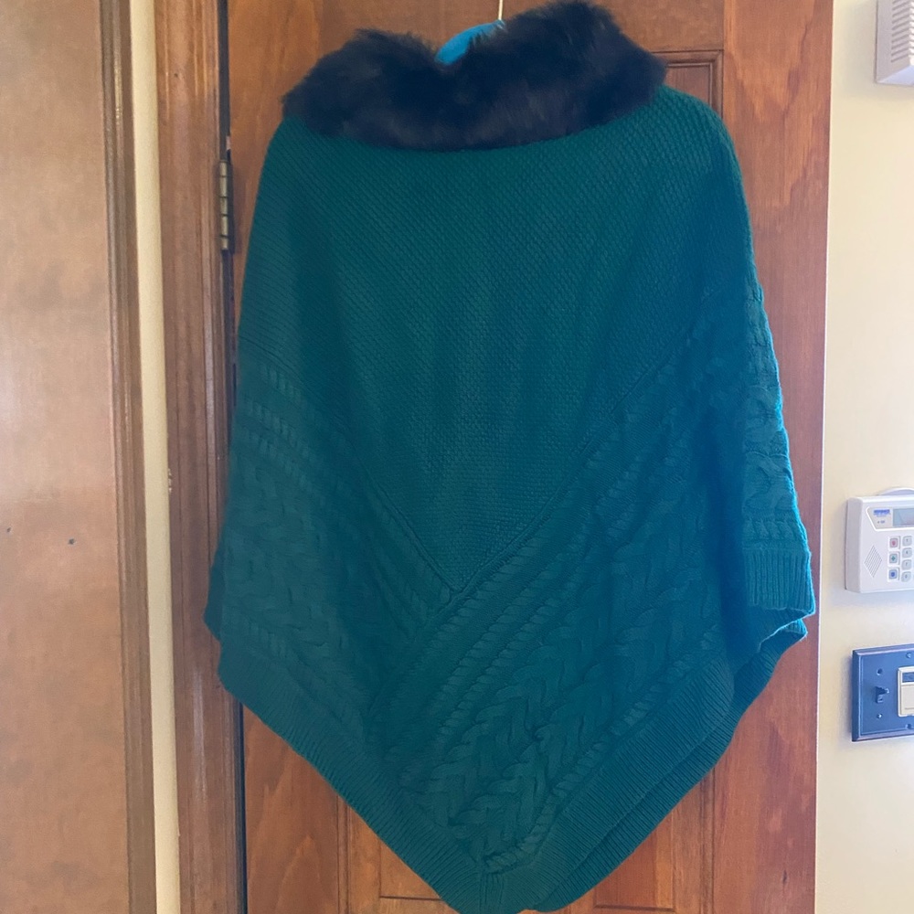 Faux fur trimmed poncho
